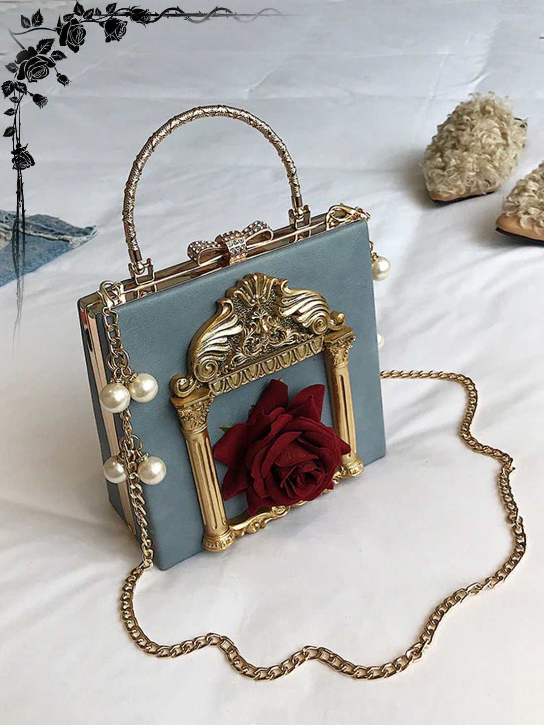 Lolita Bag Dark Baroque Style Pink Rose Square Retro Handbag Shoulder